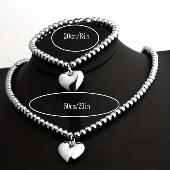 ✨ Stainless Steel Beaded Necklace & Bracelet Set 2-Piece Minimalist Jewelry NEW - Picture 3 of 7
